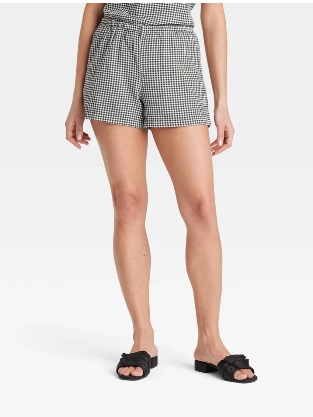 Target A New Day Black Gingham Check Women's Mid-Rise Linen Pull-On Shorts